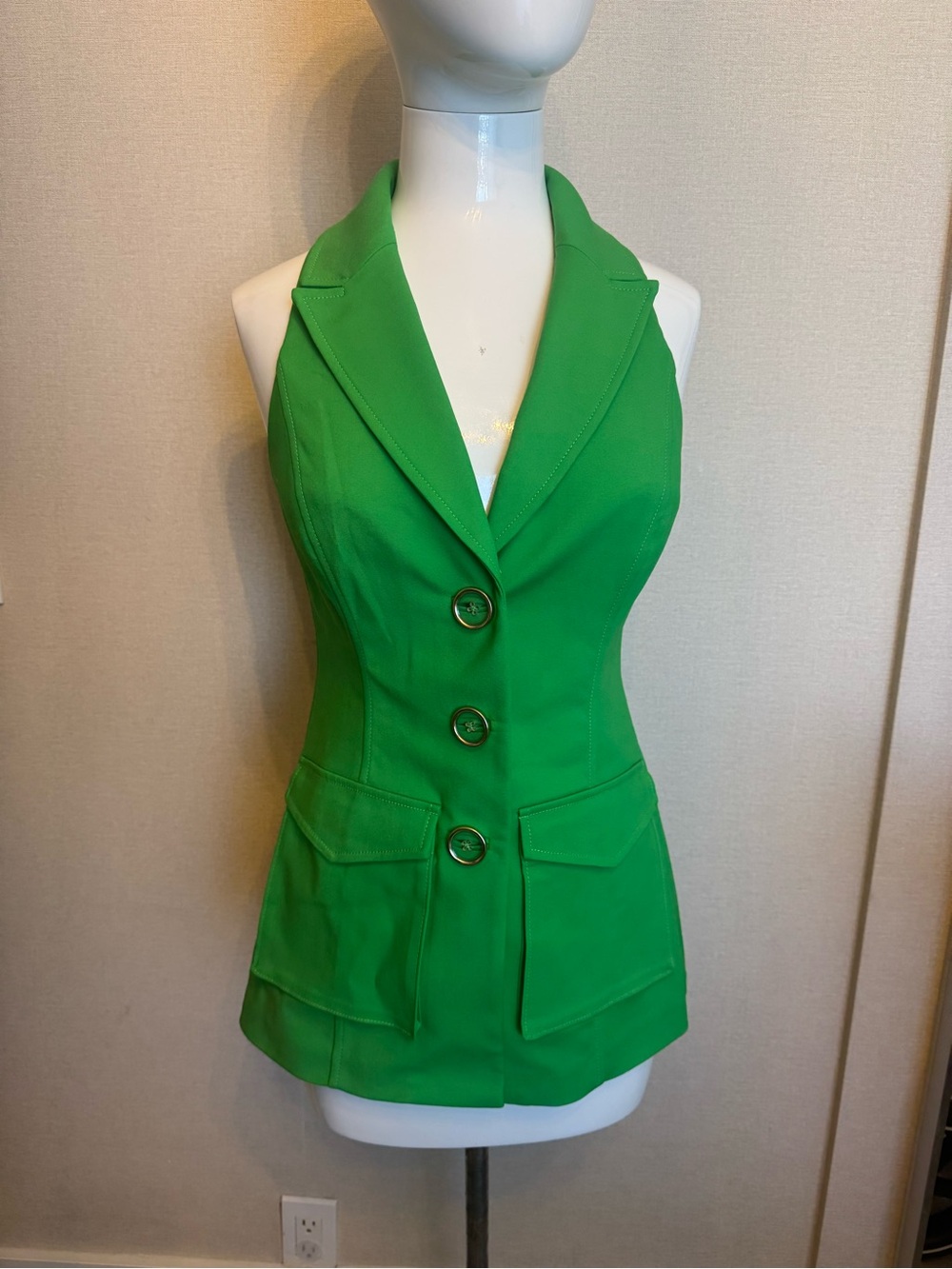 Ramy Brook Bright Green Sleeveless Tailored Blazer Vest